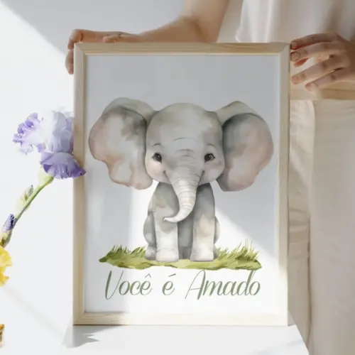 Kit Quadro Infantil Frase Forte e Corajoso Moldura com Vidro