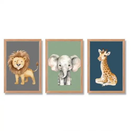 Kit Quadro Infantil Safari Moderno Moldura com Vidro 23x33cm
