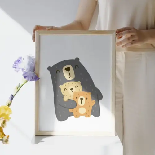 Kit Quadro Infantil Urso Fofo Quarto de Bebê Moldura e Vidro