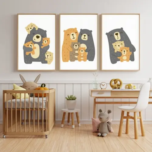 Kit Quadro Infantil Urso Fofo Quarto de Bebê Moldura e Vidro