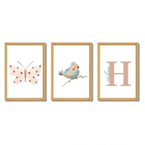 Kit Quadro Menina com Nome | Moldura Madeira e Vidro 33x43cm