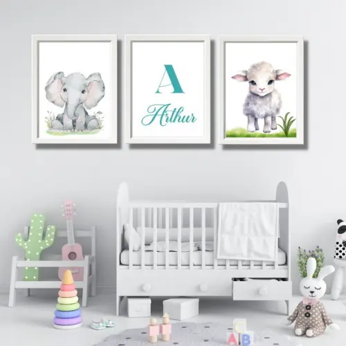 Kit Quadro para Quarto de Bebê Ovelha Personalizado 23x33 cm