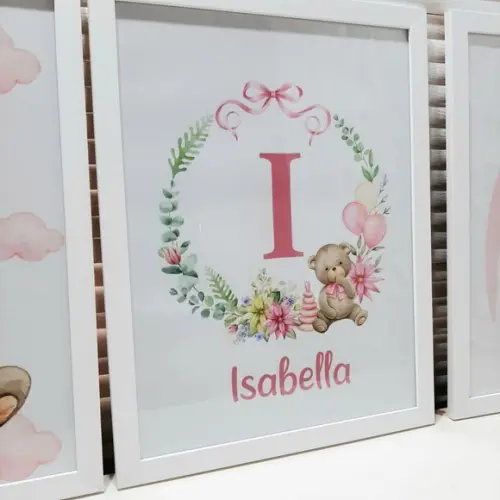 Kit Quadro Personalizado Infantil Quarto de Menina com Vidro