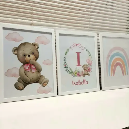 Kit Quadro Personalizado Infantil Quarto de Menina com Vidro