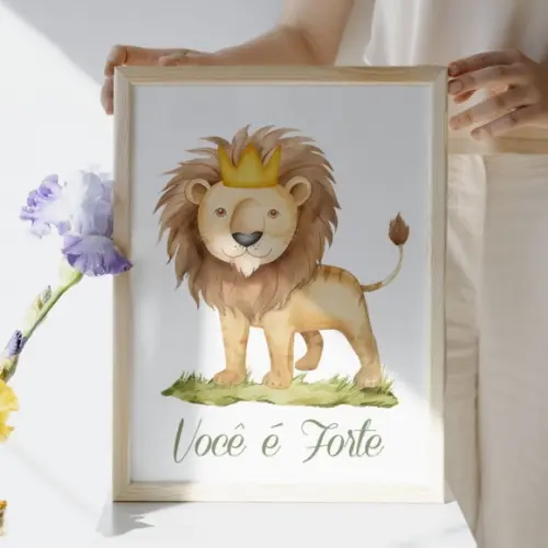 Kit Quadros Animais Leão Girafa com Frase Moldura com Vidro