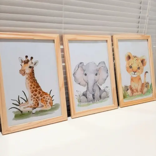 Kit Quadros Animais Safari Girafa Moldura com Vidro 23x33 cm