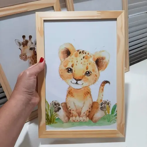 Kit Quadros Animais Safari Girafa Moldura com Vidro 23x33 cm