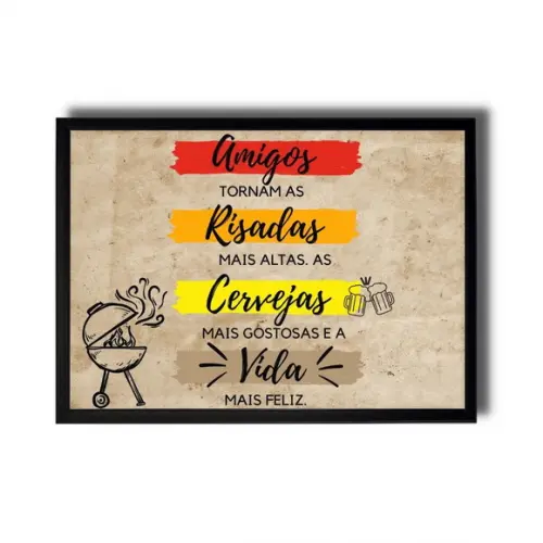 Kit Quadros Área Gourmet Frases Divertidas Moldura com Vidro