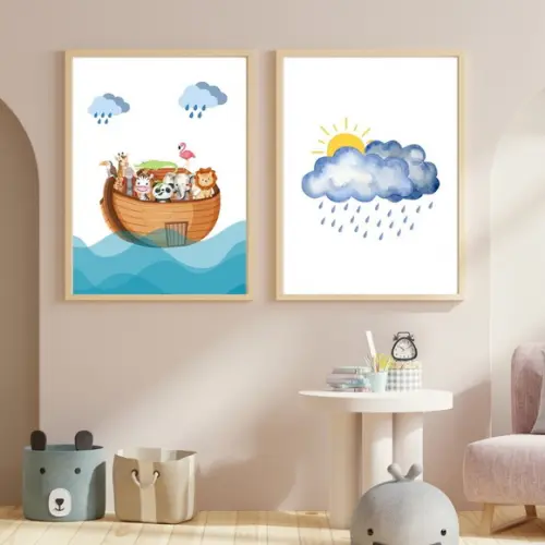 Kit Quadros Cristãos para Quarto de Bebê | Moldura com Vidro