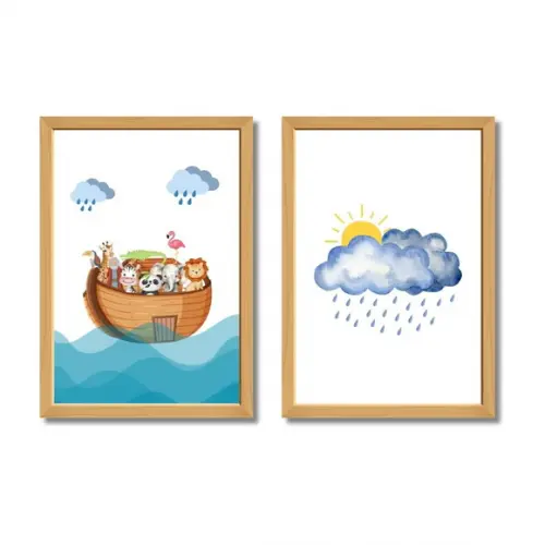 Kit Quadros Cristãos para Quarto de Bebê | Moldura com Vidro