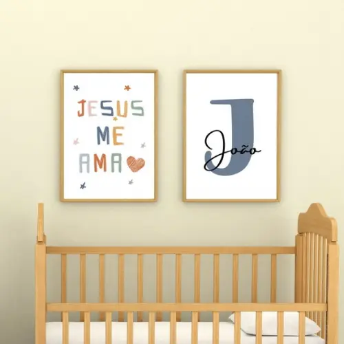 Kit Quadros Cristãos Unissex para Quarto Bebê Personalizado