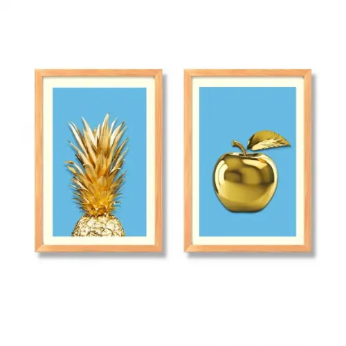 Kit Quadros de Frutas para Cozinha Abacaxi Maçã 33x43cm