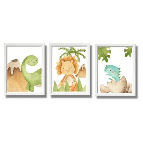 Kit Quadros Decorativos Dino Baby Quarto de Bebe 23x33cm