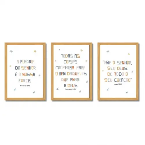 Kit Quadros Decorativos Evangélicos Infantil Moldura e Vidro