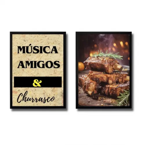 Kit Quadros Decorativos para Churrasqueira 30x40 com Vidro