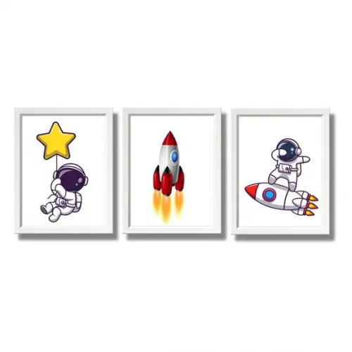 Kit Quadros Espaço Astronauta Foguete Quarto de Menino 20x30
