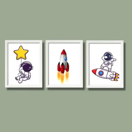 Kit Quadros Espaço Astronauta Foguete Quarto de Menino 20x30