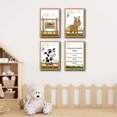 Kit Quadros Fazendinha Frase Ensina-me o Teu Caminho 20x30