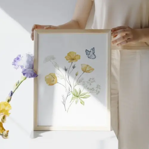 Kit Quadros Floral Menina Personalizado com Vidro e Moldura