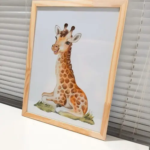Kit Quadros Girafa Elefante Aquarela Moldura com Vidro 33x43