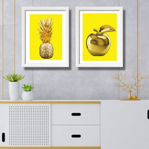 Kit Quadros Grande para Cozinha Abacaxi e Maça 33x43 cm