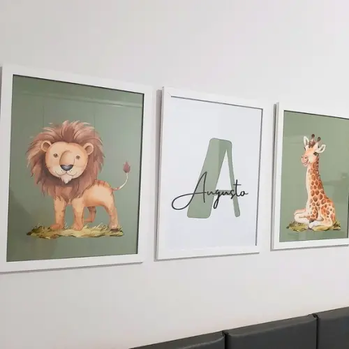 Kit Quadros Infantil Personalizado Animais Fofinhos Safari