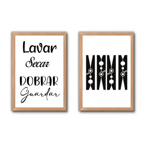kit quadros lavanderia decoração moldura vidro frases humor