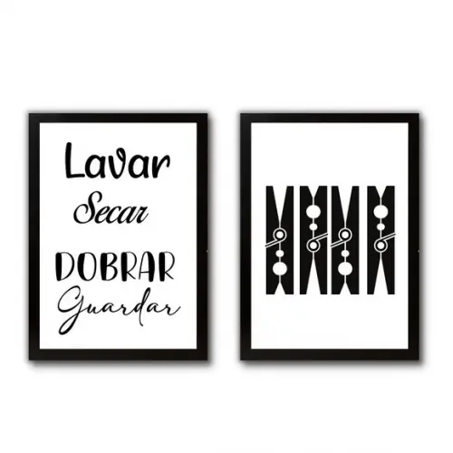 kit quadros lavanderia decoração moldura vidro frases humor