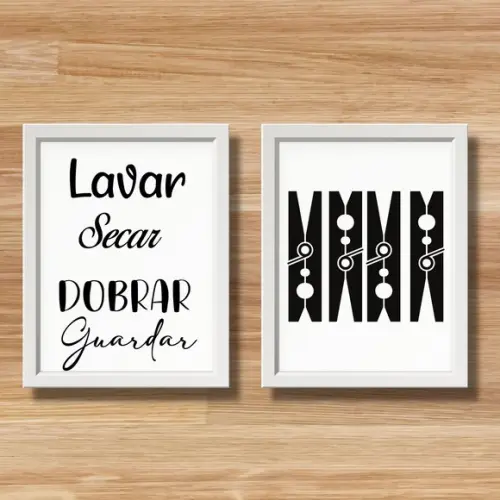 kit quadros lavanderia decoração moldura vidro frases humor