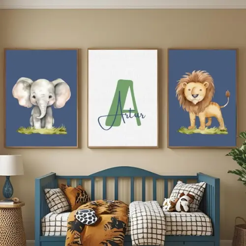 Kit Quadros Leão para Quarto de Menino - Personalizado 33x43