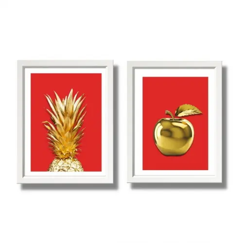 Kit Quadros para Cozinha Gourmet Abacaxi Maçã 33x43cm