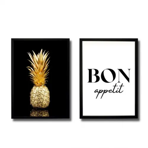 Kit Quadros para Cozinhas Modernas Bon Apetit Abacaxi 33x43