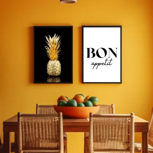 Kit Quadros para Cozinhas Modernas Bon Apetit Abacaxi 33x43