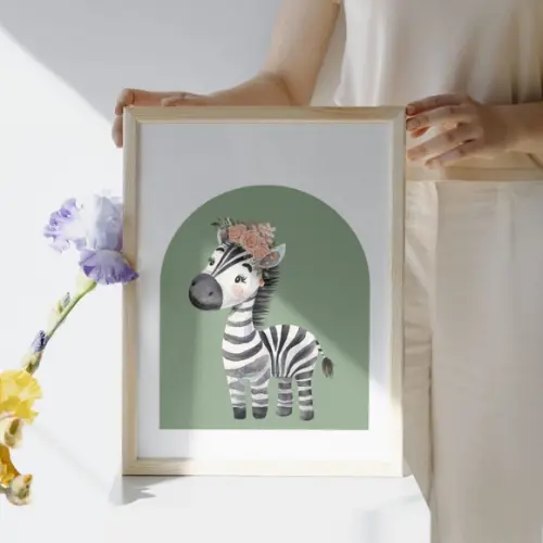 Kit Quadros para Quarto Feminino Infantil Safari com Vidro