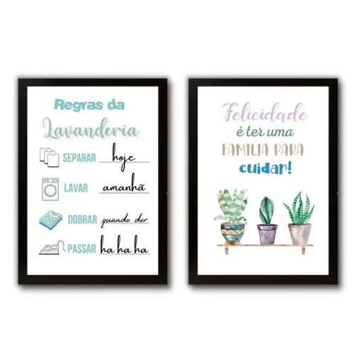 Kit Quadros Regras da Lavanderia c/ Frases Divertidas 30x40