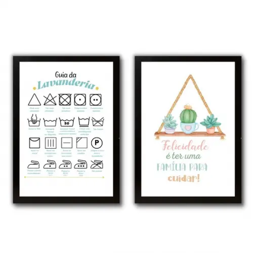 kit quadros regras da lavanderia cactos com frases 30x40cm