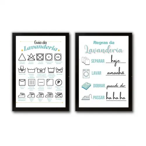 kit quadros regras da lavanderia com frases divertidas 30x40
