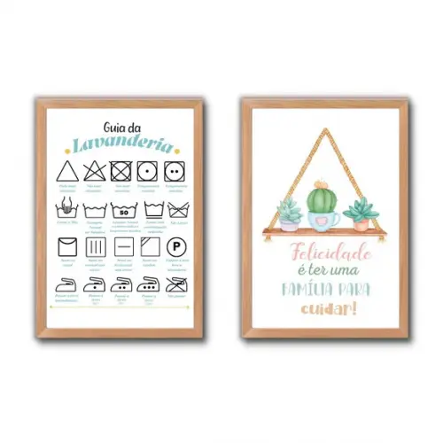 kit quadros regras da lavanderia cactos com frases 30x40cm