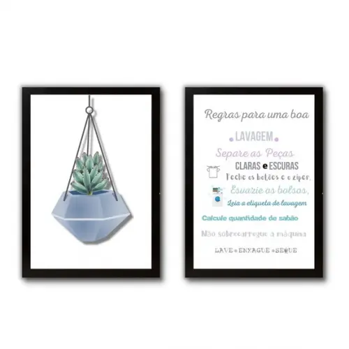 kit quadros regras da lavanderia com frases humor 30x40cm