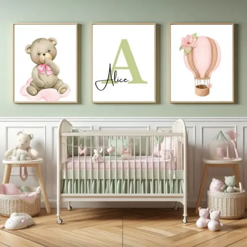 Kit Quadros Rosa Menina Personalizado | com Vidro e Moldura