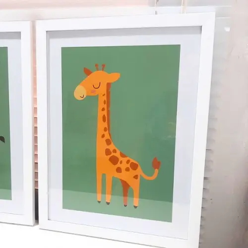 Kit Quadros Safari Verde Leão Zebra Girafa Moldura 33x43 cm