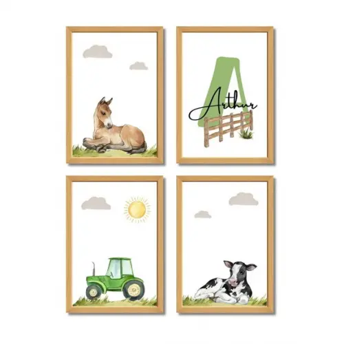 Kit Quadros Tema Fazendinha | Animais da Fazenda + Nome