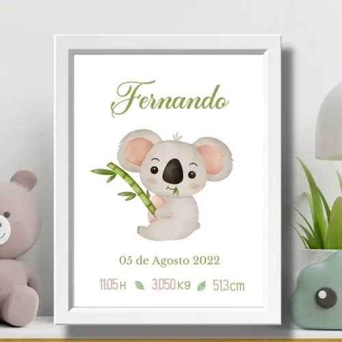 Meu Nascimento Coala Quadro para Editar Menino Moldura 33x43