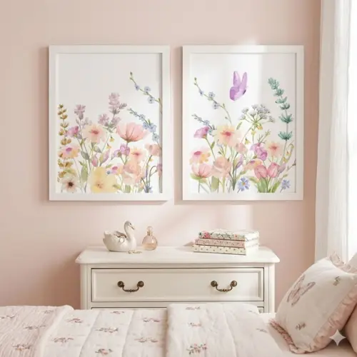 Kit Quaros Delicados Flores Decoração Fofa Quarto com Vidro