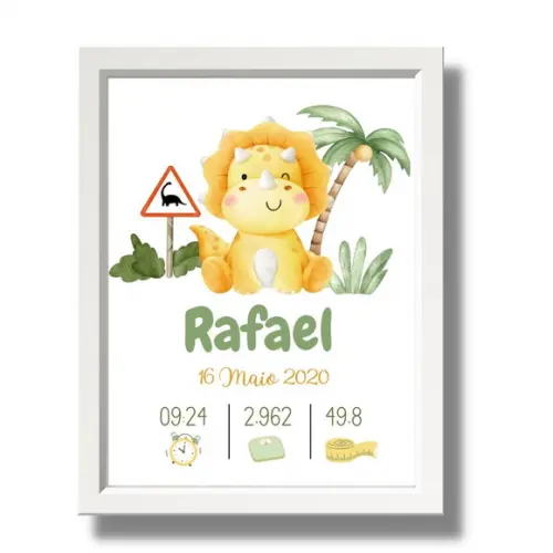 Meu Nascimento Quadro Bebe Dino Editar Maternidade 33x43 cm