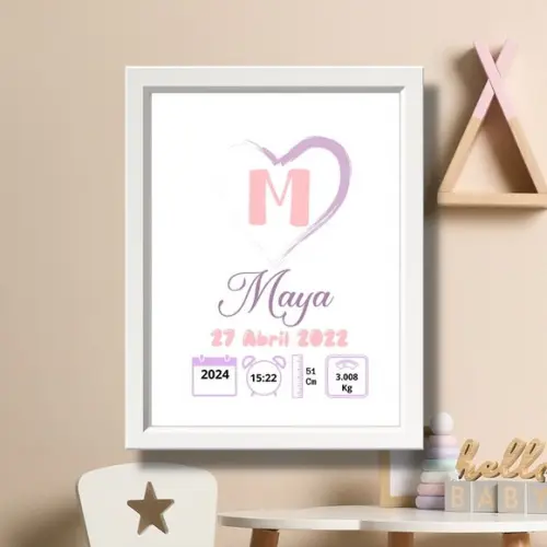 Meu Nascimento Quadro Bebe Menina Moderno Moldura 33x43 cm