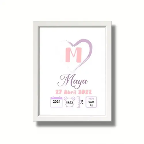 Meu Nascimento Quadro Bebe Menina Moderno Moldura 33x43 cm