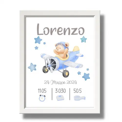 Meu Nascimento Quadro para Editar Azul Quarto Menino 33x43cm