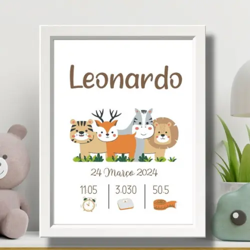 Meu Nascimento Quadro para Editar Safari Quarto Bebe 33x43cm