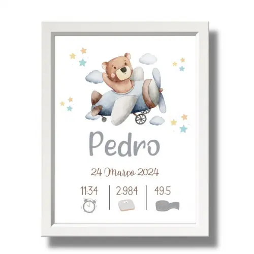 Meu Nascimento Quadro para Editar Urso Quarto Bebe 33x43cm